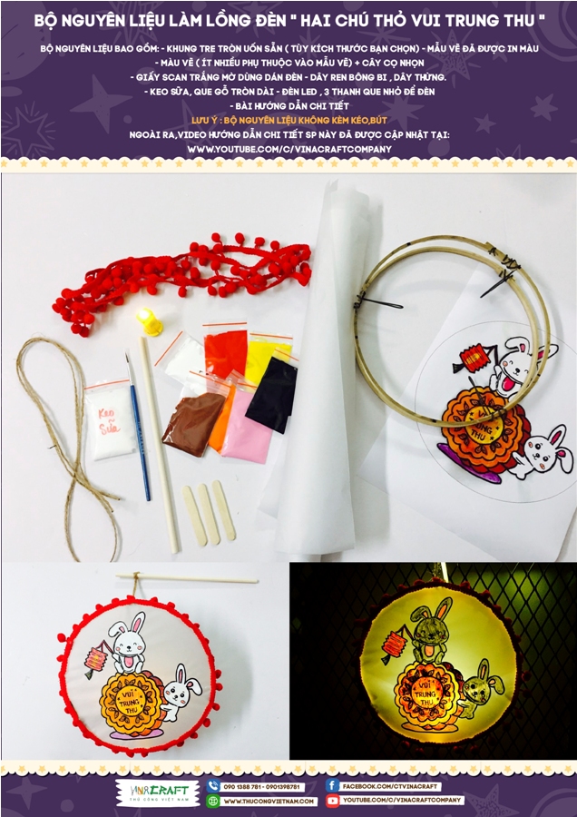 Kit lồng đèn trống - Hai chú thỏ vui trung thu (20cm)